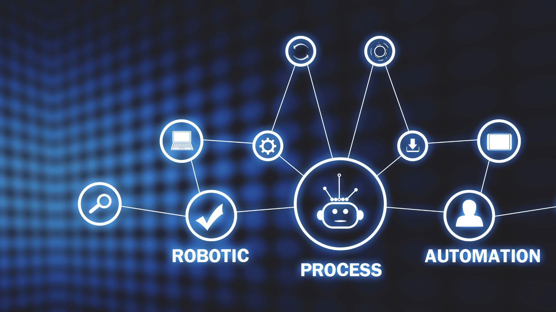 Ilustración sobre automatizaciones básicas con robot e iconos de procesos digitales conectados