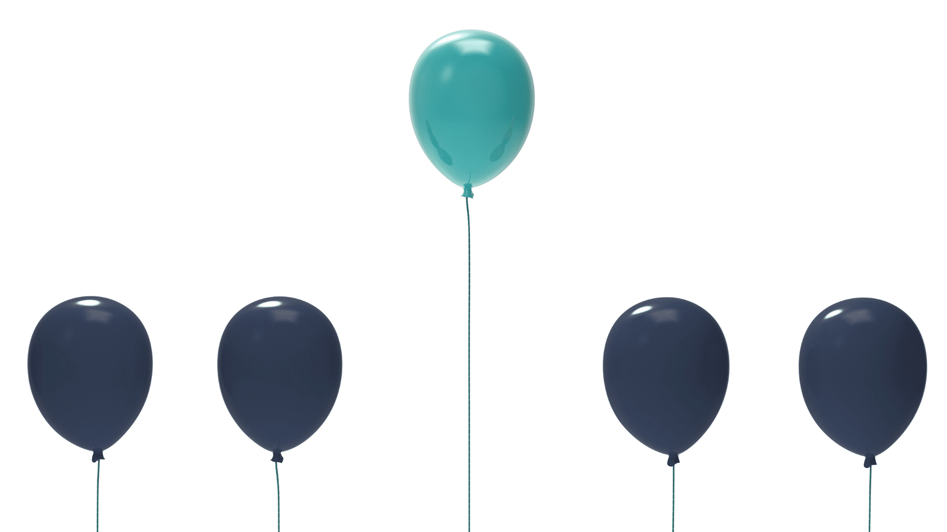 globo turquesa elevado en el centro rodeado de globos negros, ejemplo de diferenciación de marca