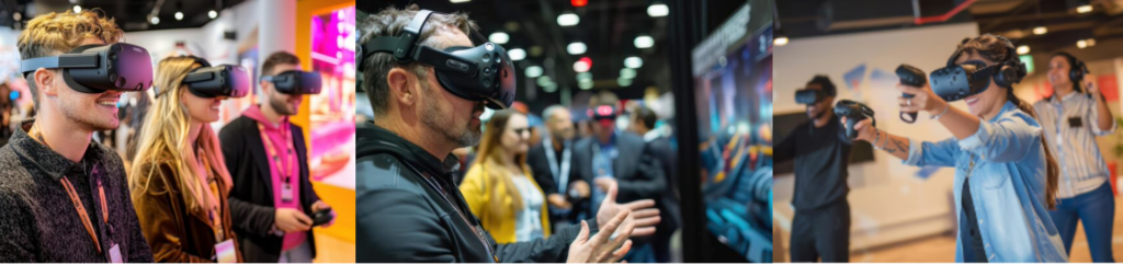 Personas probando realidad virtual en evento tecnológico