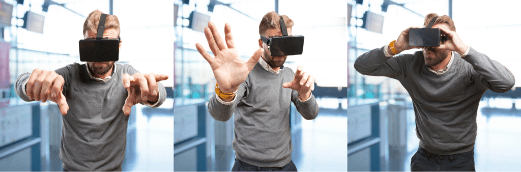 Experiencia de realidad virtual interactiva en stand de feria